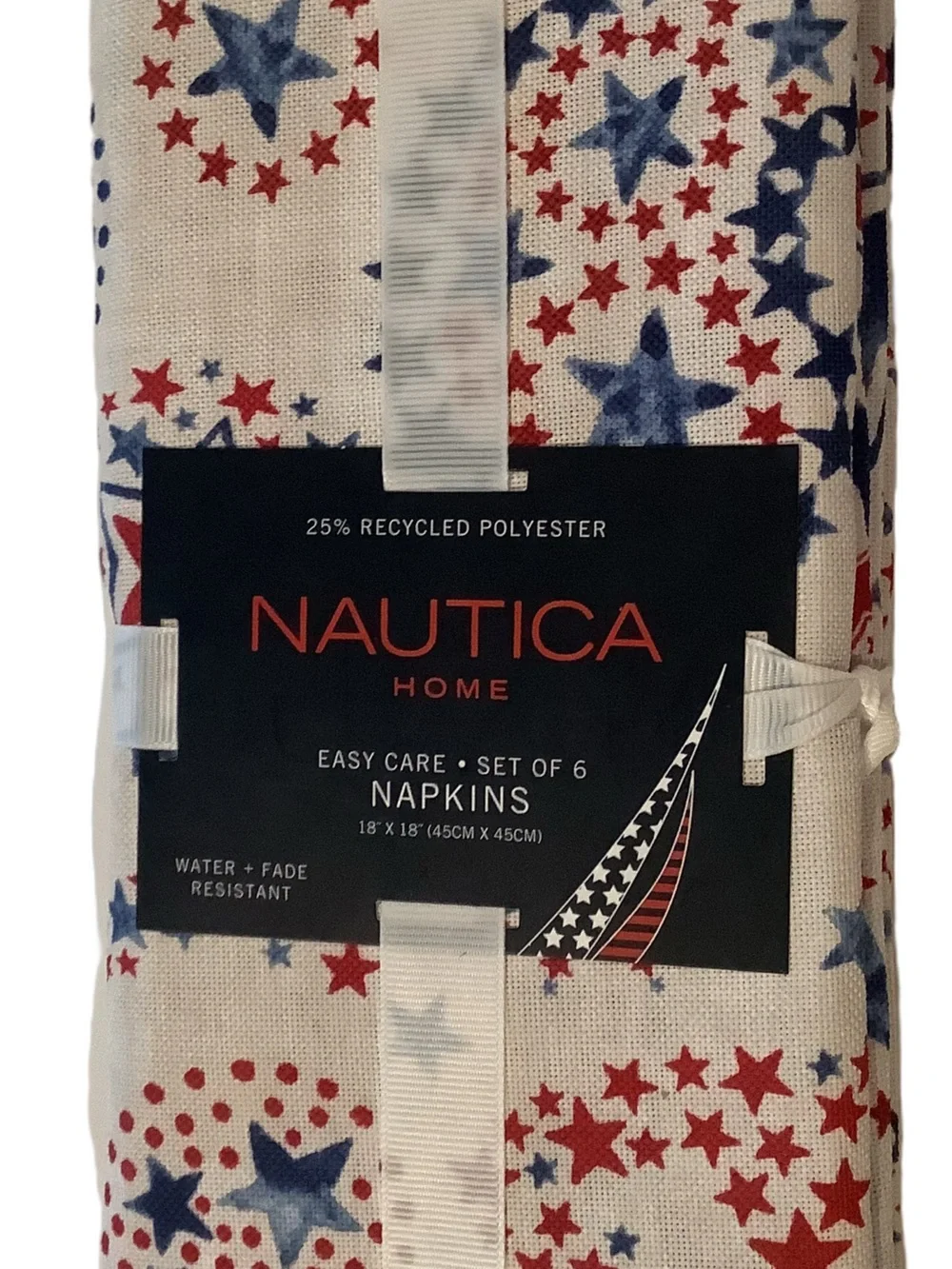 Nautica Home Patriotic Stars Easy Care Napkins Set Of 6 New